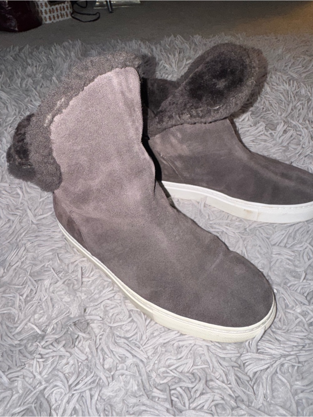 M.Gemi Gia Shearling Suede Foldover Sneaker Boots Gray 38.5 US 8